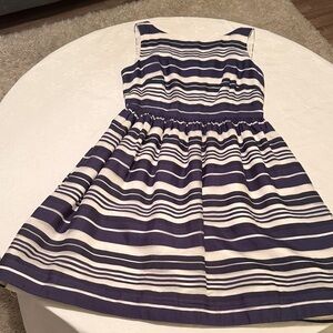 Lilly Pulitzer Eryn Dress in the Bright Navy Wrapping Stripes pattern